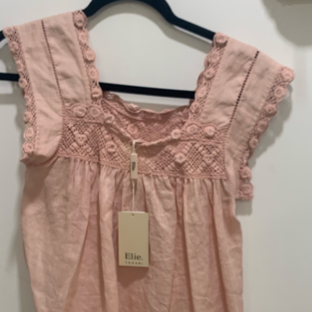 Elie Tahari Blush Pink Lace Accent Blouse - Picture 5 of 5